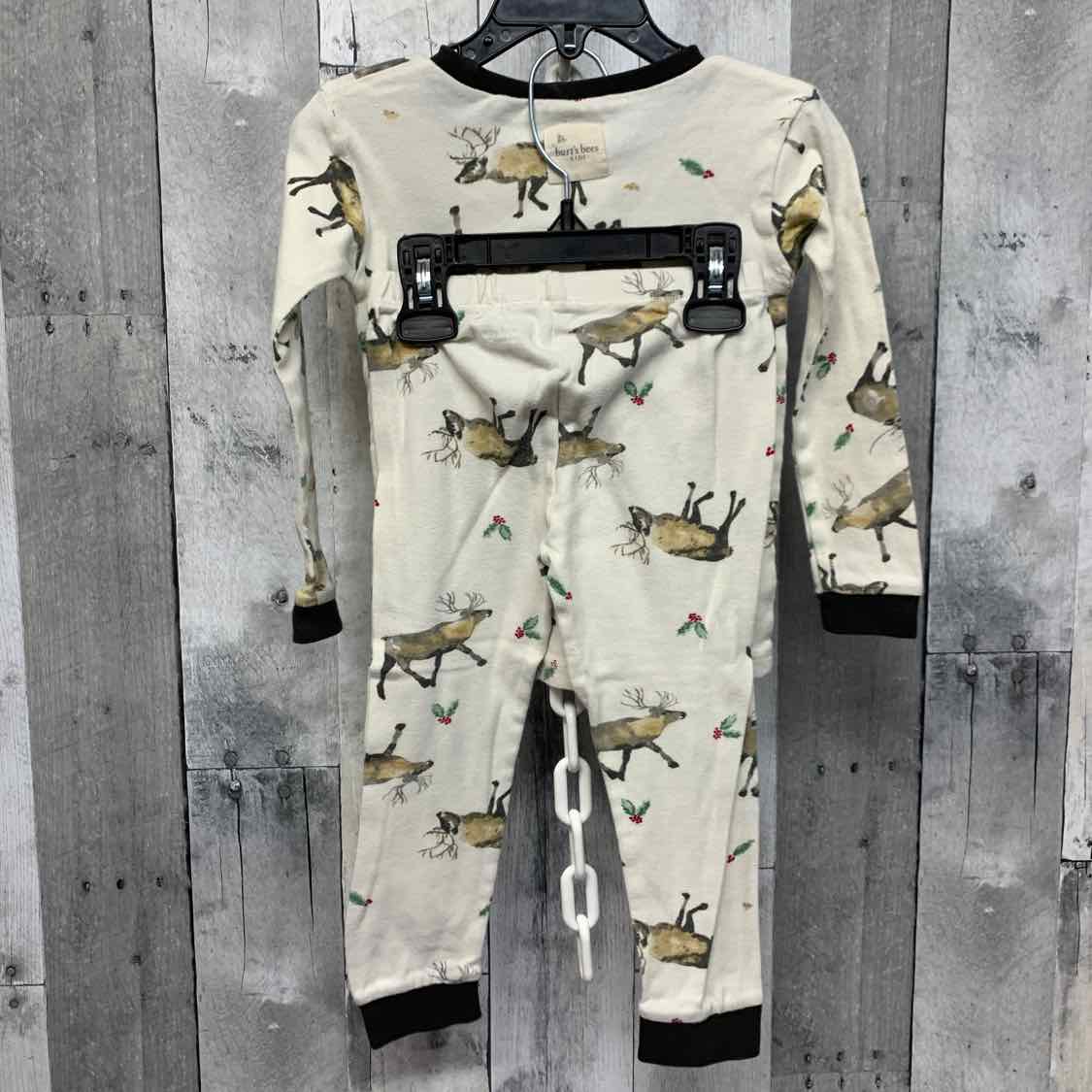 Size 3T White Print Burt's Bees Baby 2pc PJs