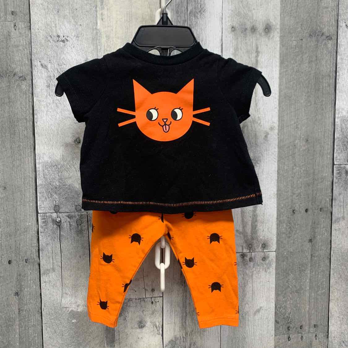 Size 0-3 Months Black/Orange Cat & Jack Shirt/Leggings