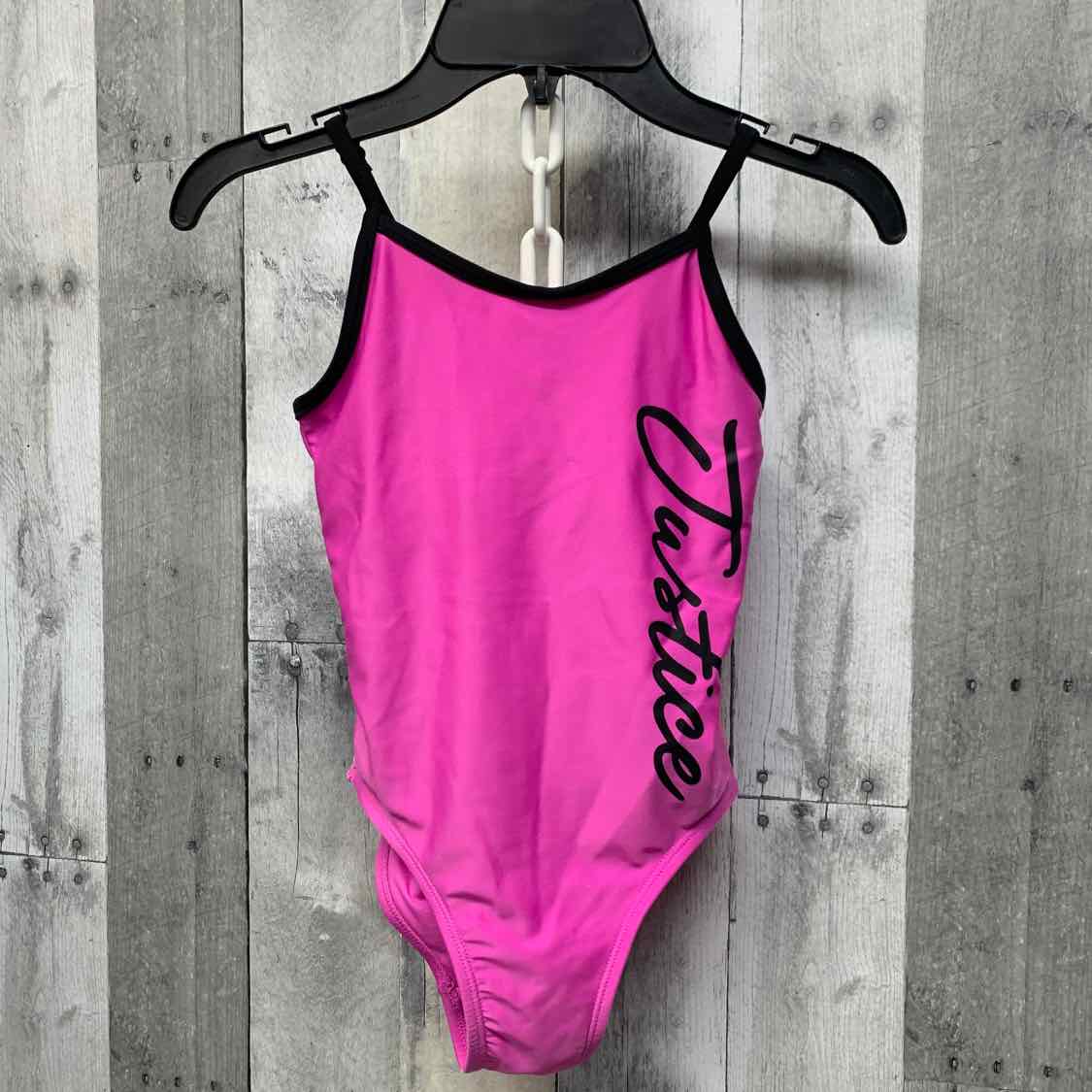 Size 7/8 Pink/Black Justice Swim Suit - 1pc