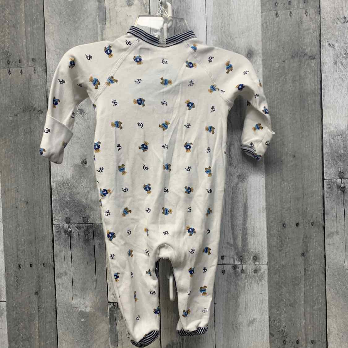 Size 3 Months White Print Ralph Lauren Footy PJs