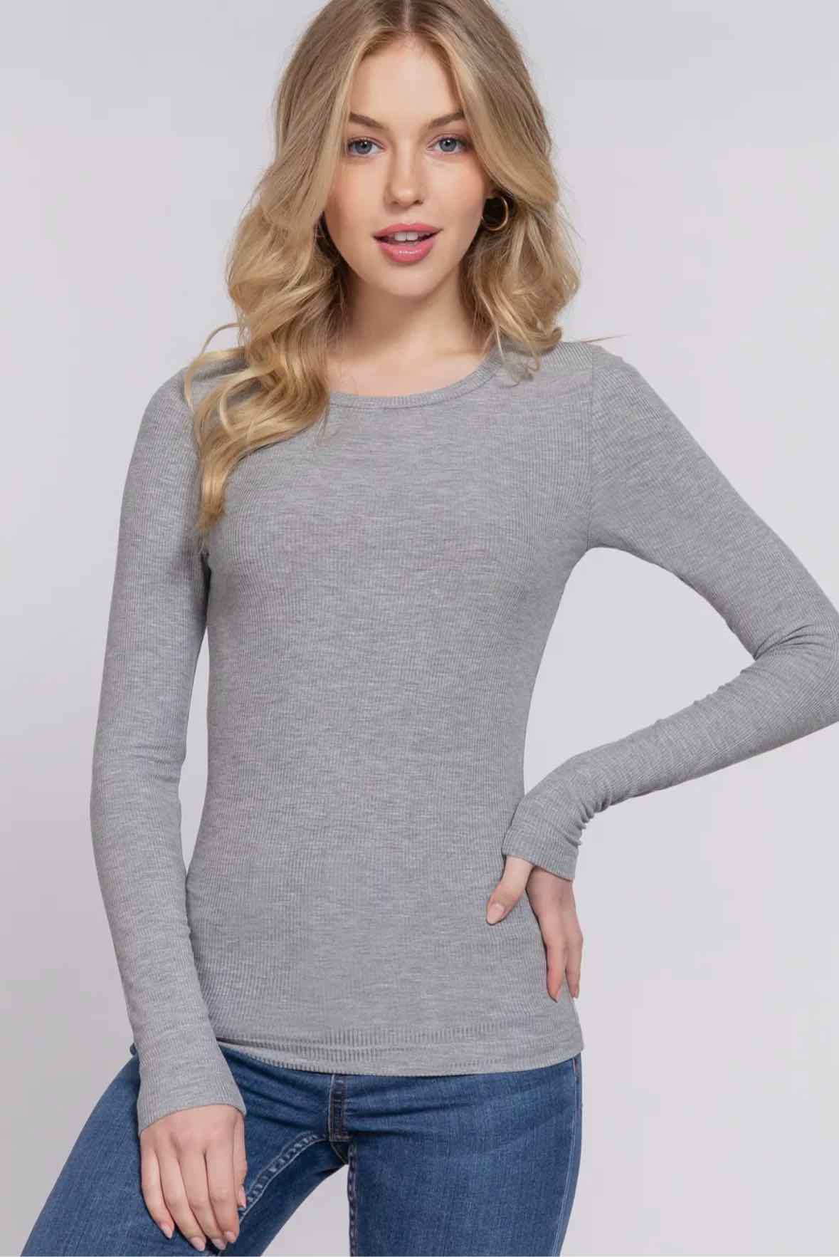 Long Sleeve Crew Neck Rib Top