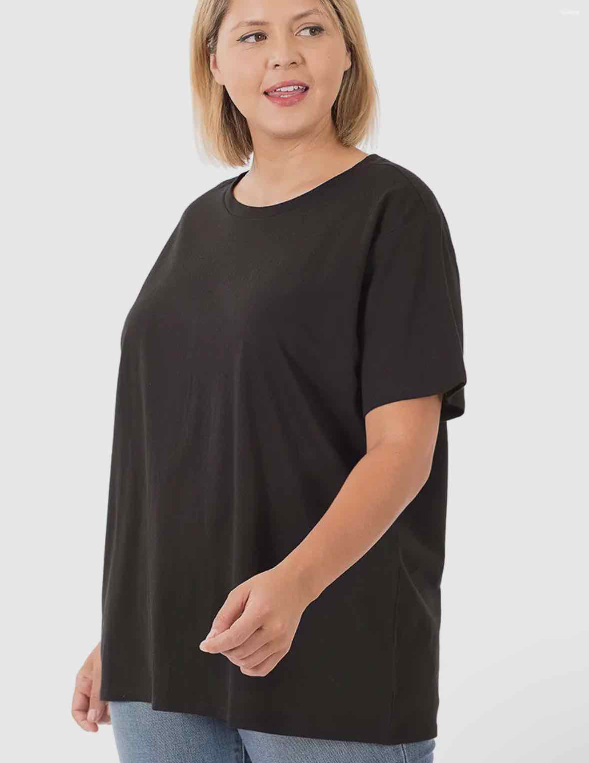 Plus Size 42pops Cotton Short Sleeve Boyfriend Top - OodlesCB
