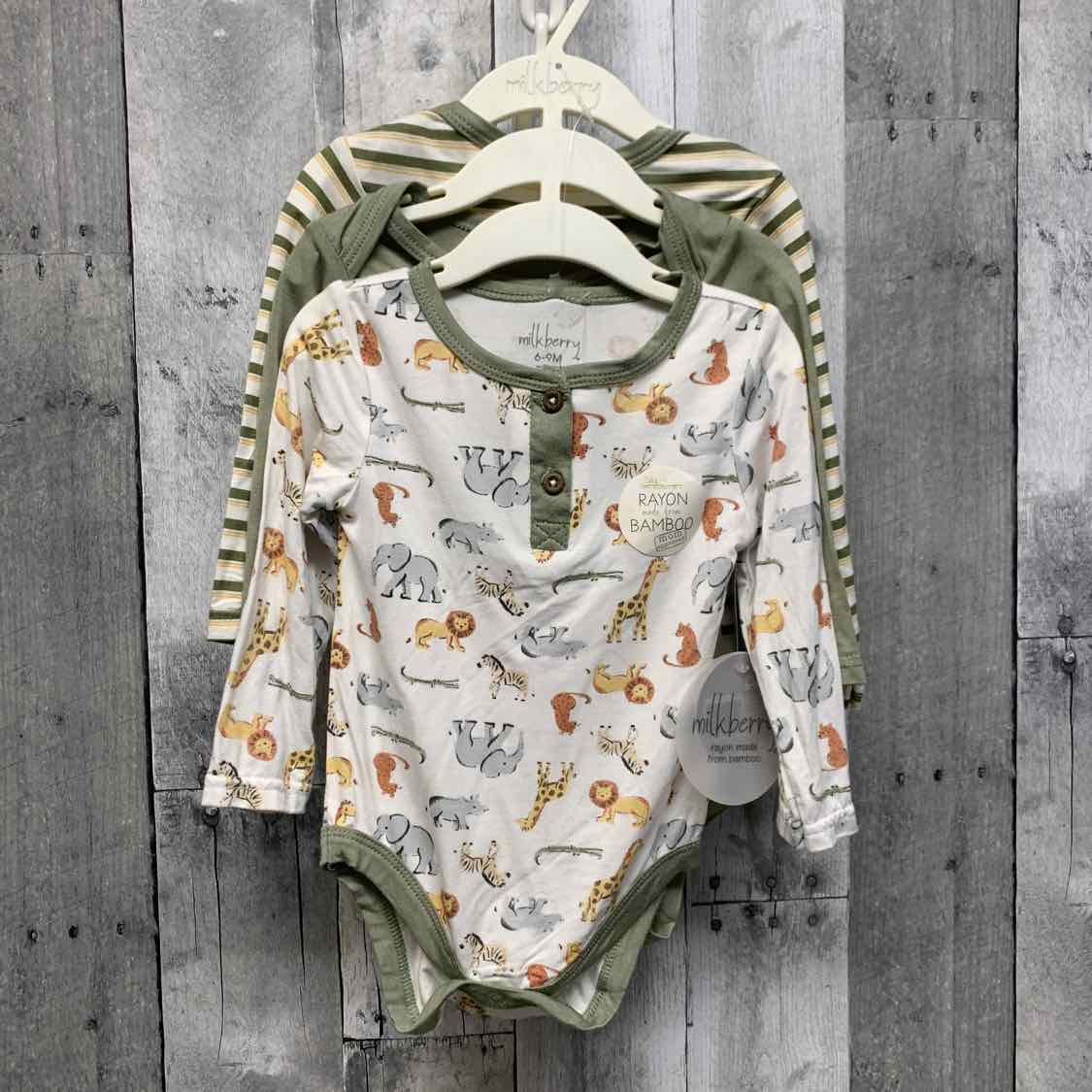 Size 6-9 Months White/Green B Brand Bodysuit
