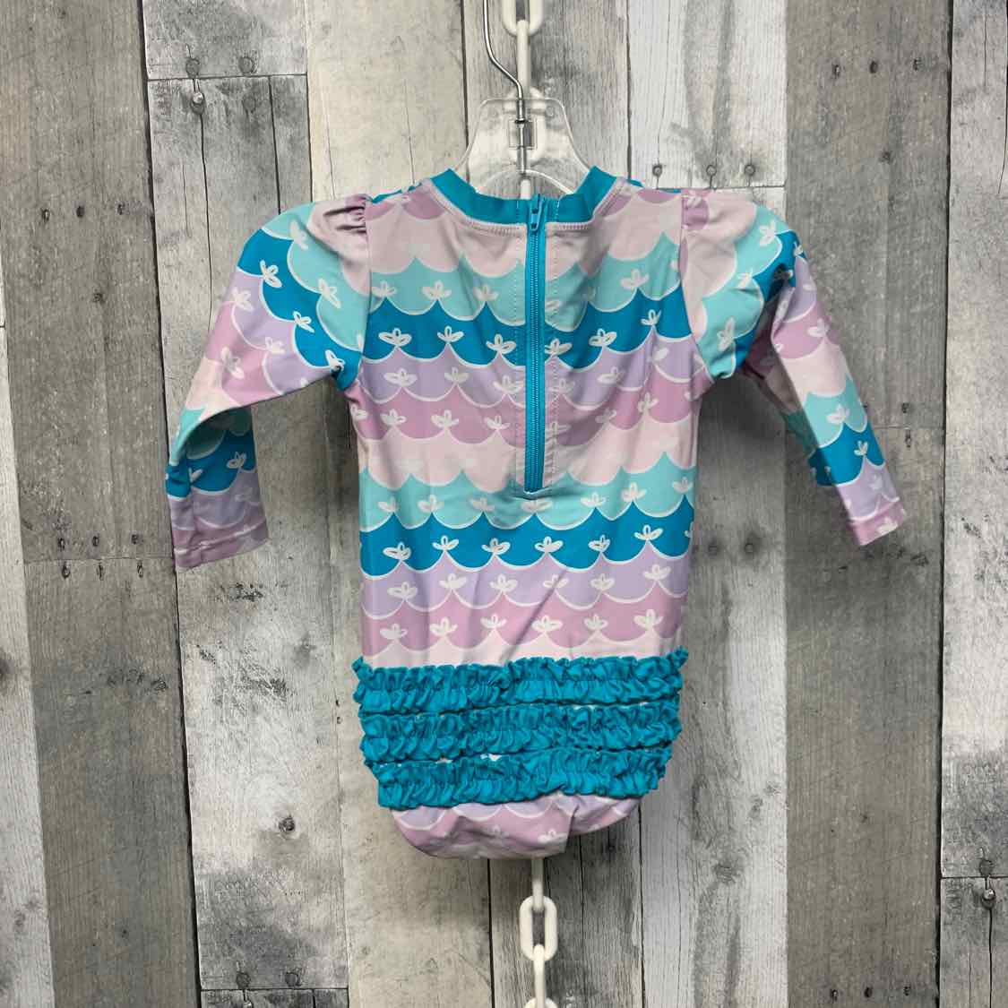 Size 12-18 Months Blue/Purple Ruffle Butts Swim Suit - 1pc