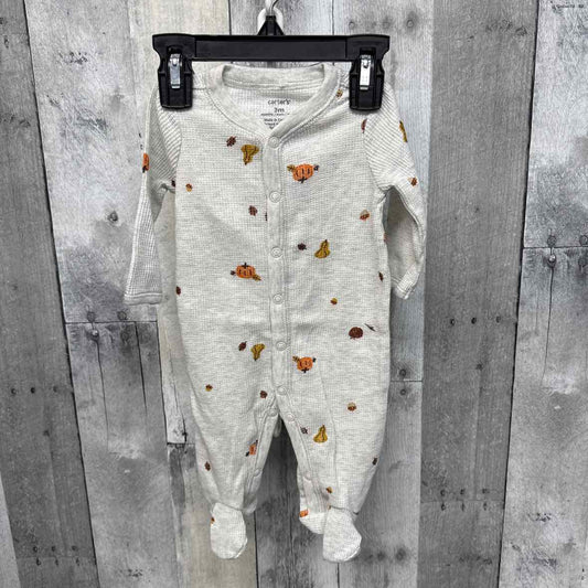 Size 3 Months Gray Print Carter's Footy PJs