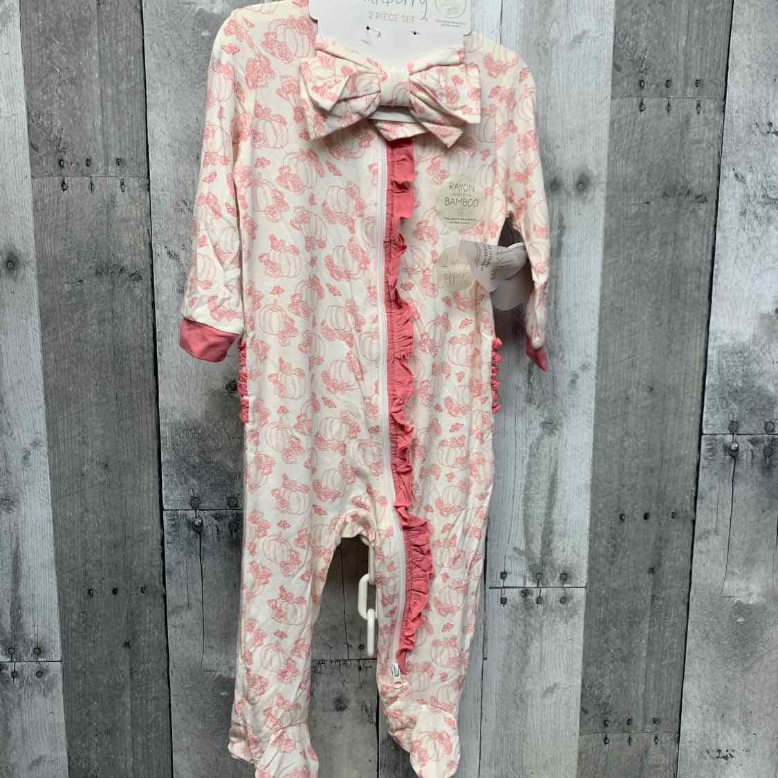 Size 6-9 Months White/Pink Name Brand Footy PJs