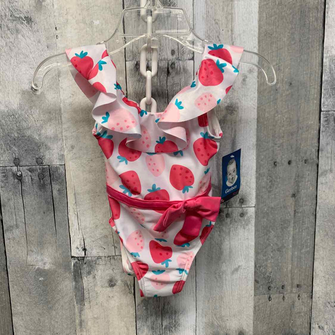 Size 12 Months White/Pink Gerber Swim Suit - 1pc - OodlesCB