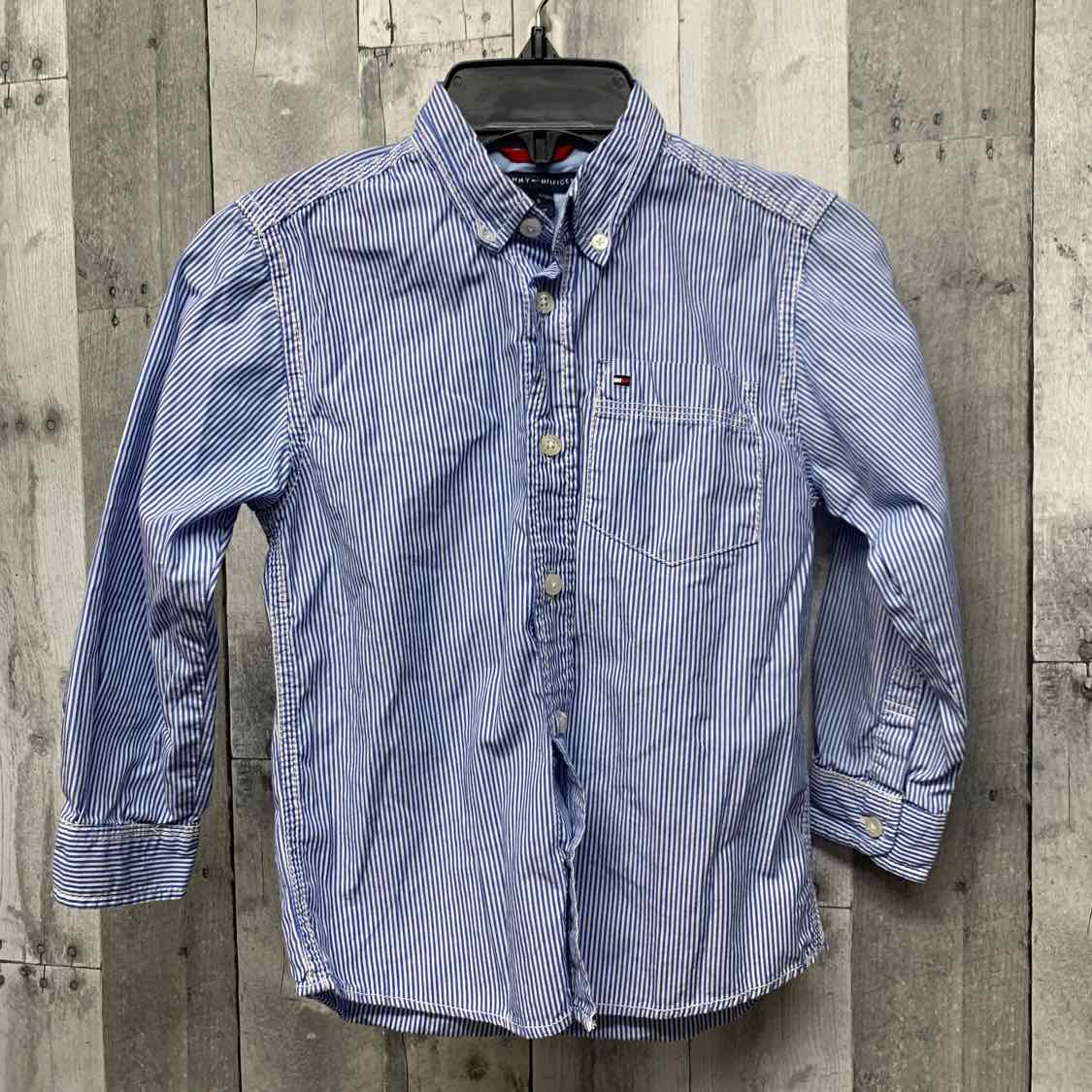 Size 5 Blue Striped Tommy Hilfiger LS Button Up