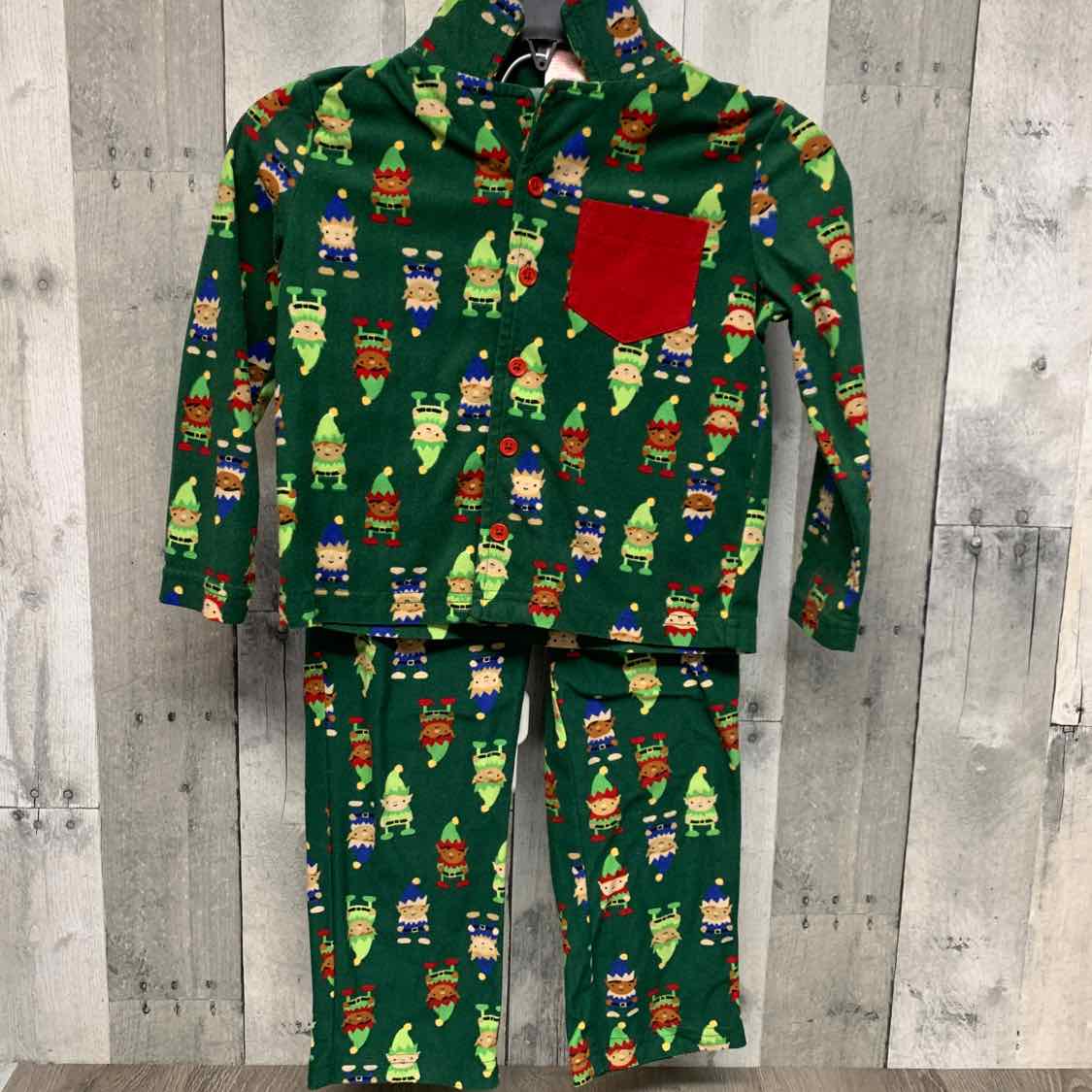 Size 4T Green Print Holiday Brands 2pc PJs