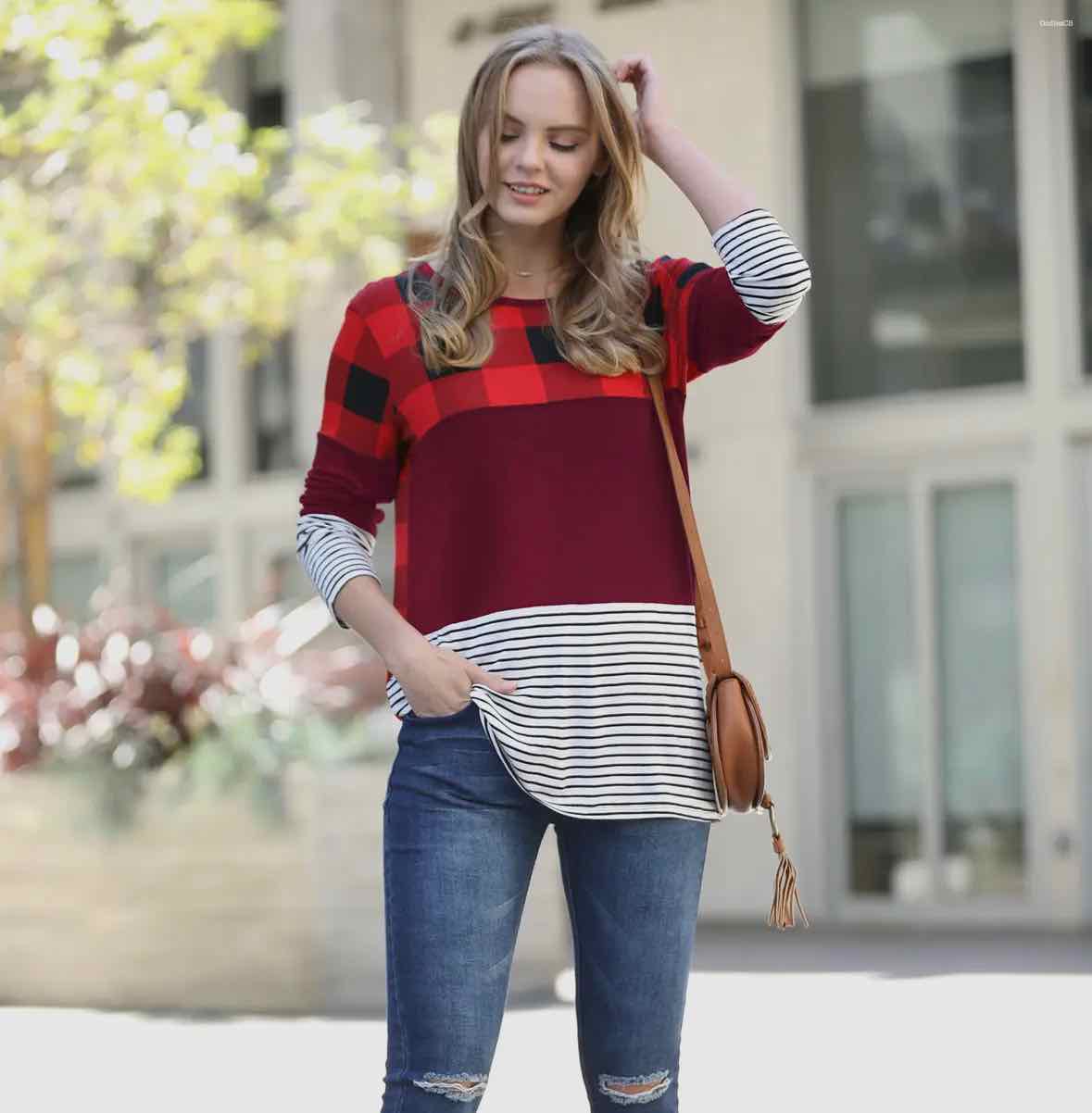 42pops Burgundy/Red Buffalo Plaid Long Sleeve top - OodlesCB
