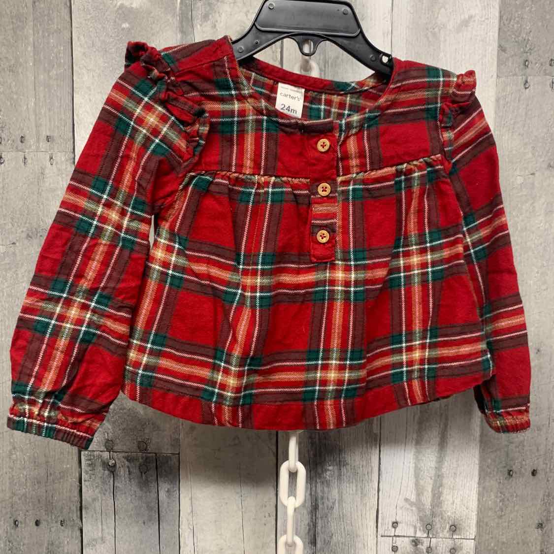 Size 24 Months Red/Green Carter's Long Sleeve Shirt