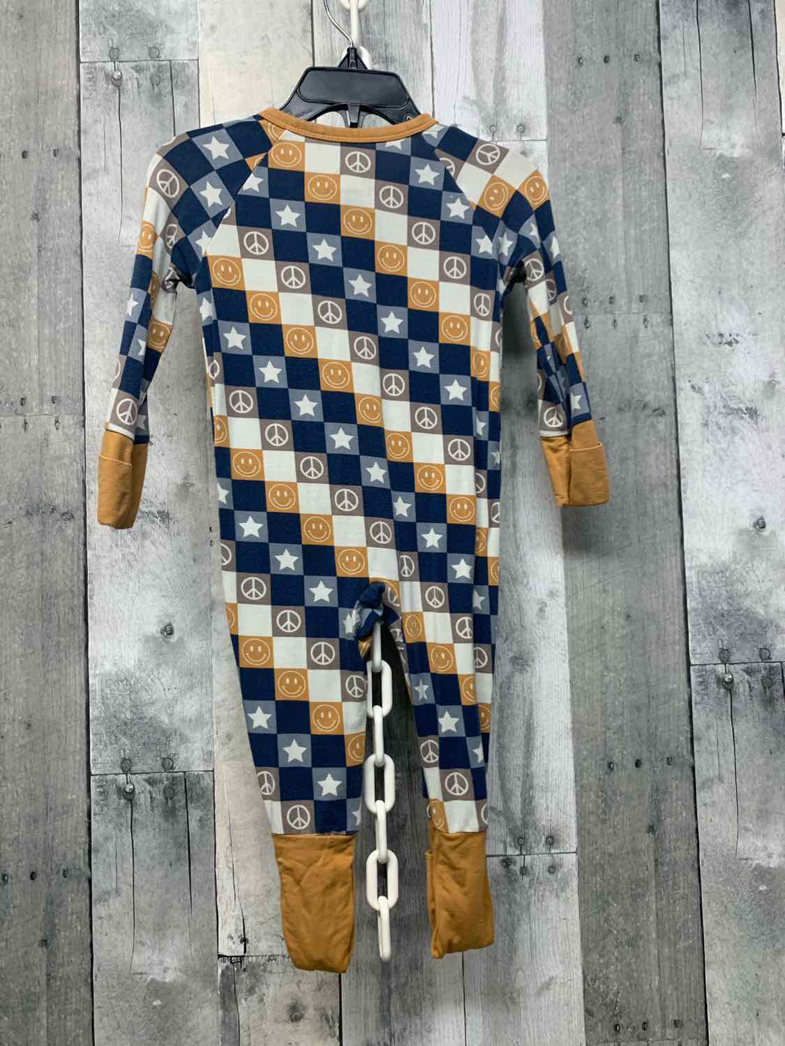 Size 6-12 Months Navy/Brown Bamboo Footy PJs