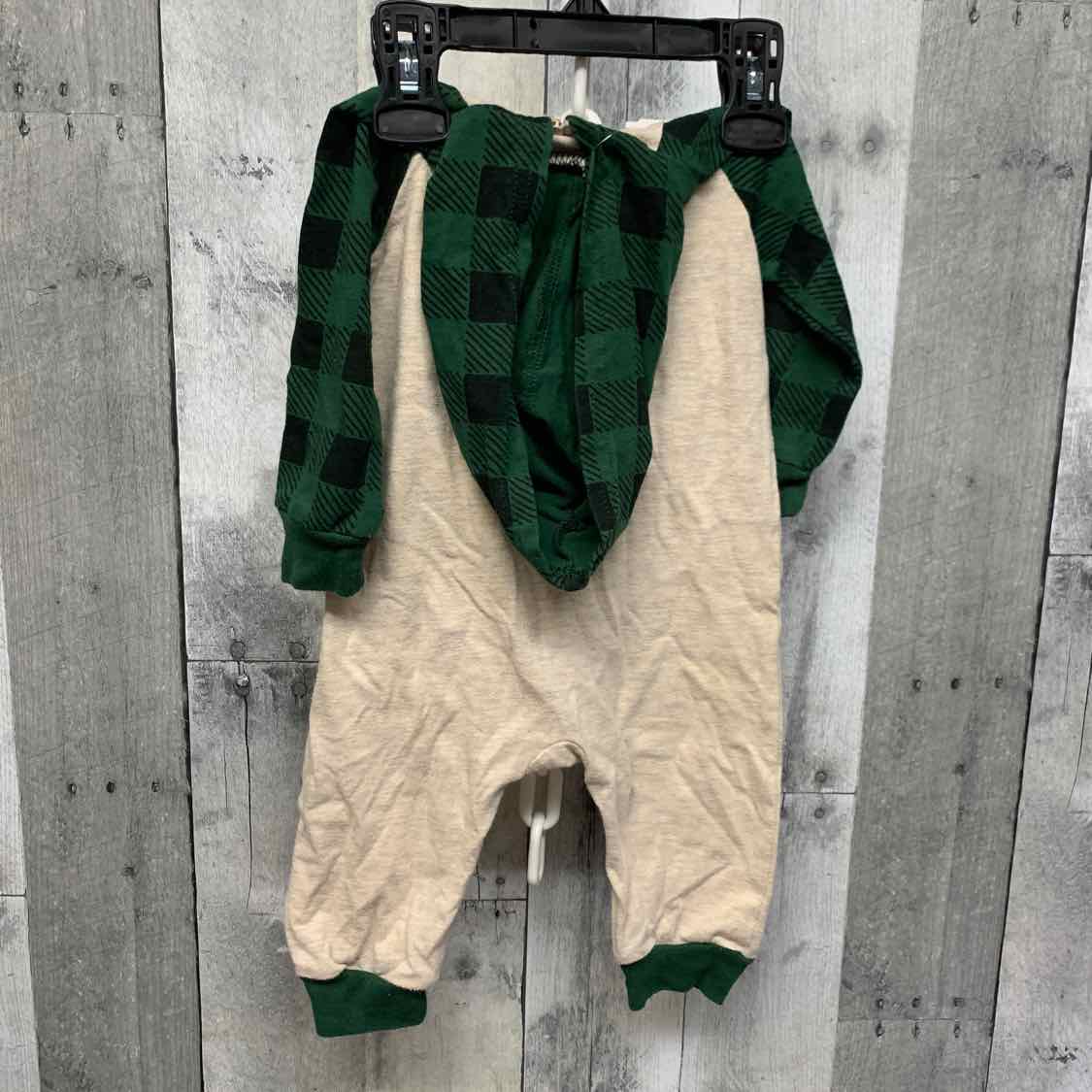 Size 3-6 Months Green Plaid Peanuts Romper