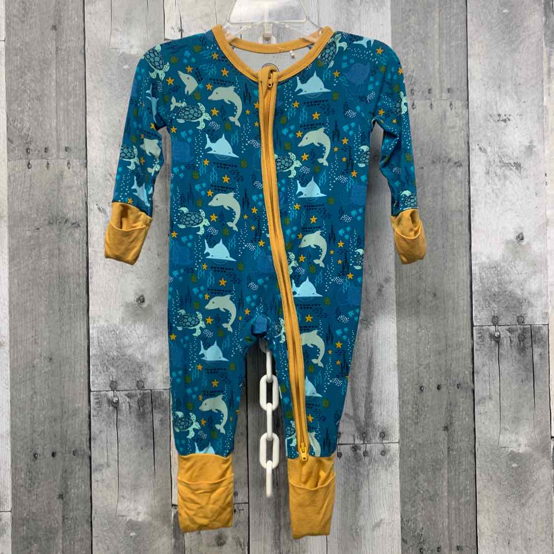 Size 3-6 Months Teal Print Bamboo Footy PJs