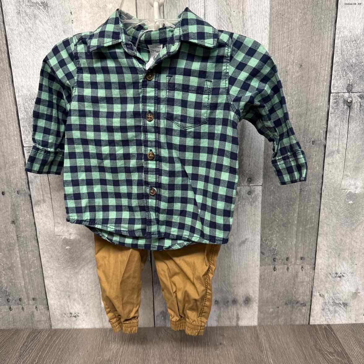 Size 6 Months Tan/Green Carter's Shirt/Pants