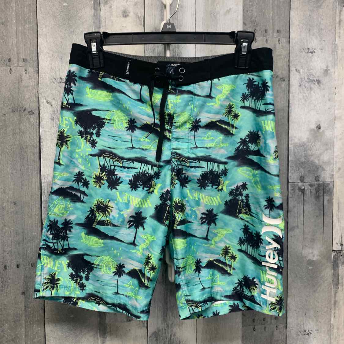 Size 14 Green/Black Hurley Swim Trunks - OodlesCB