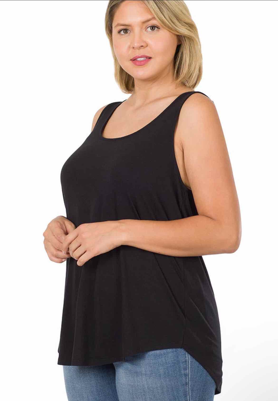 Plus Size Black 42pops Round Neck Tank Top - OodlesCB