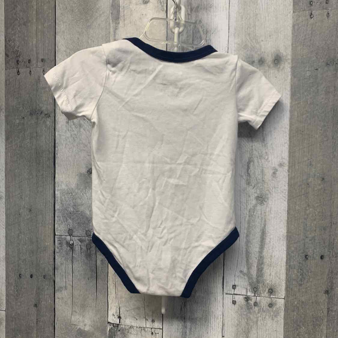 Size 9 Months White/Navy Sport Brand Bodysuit