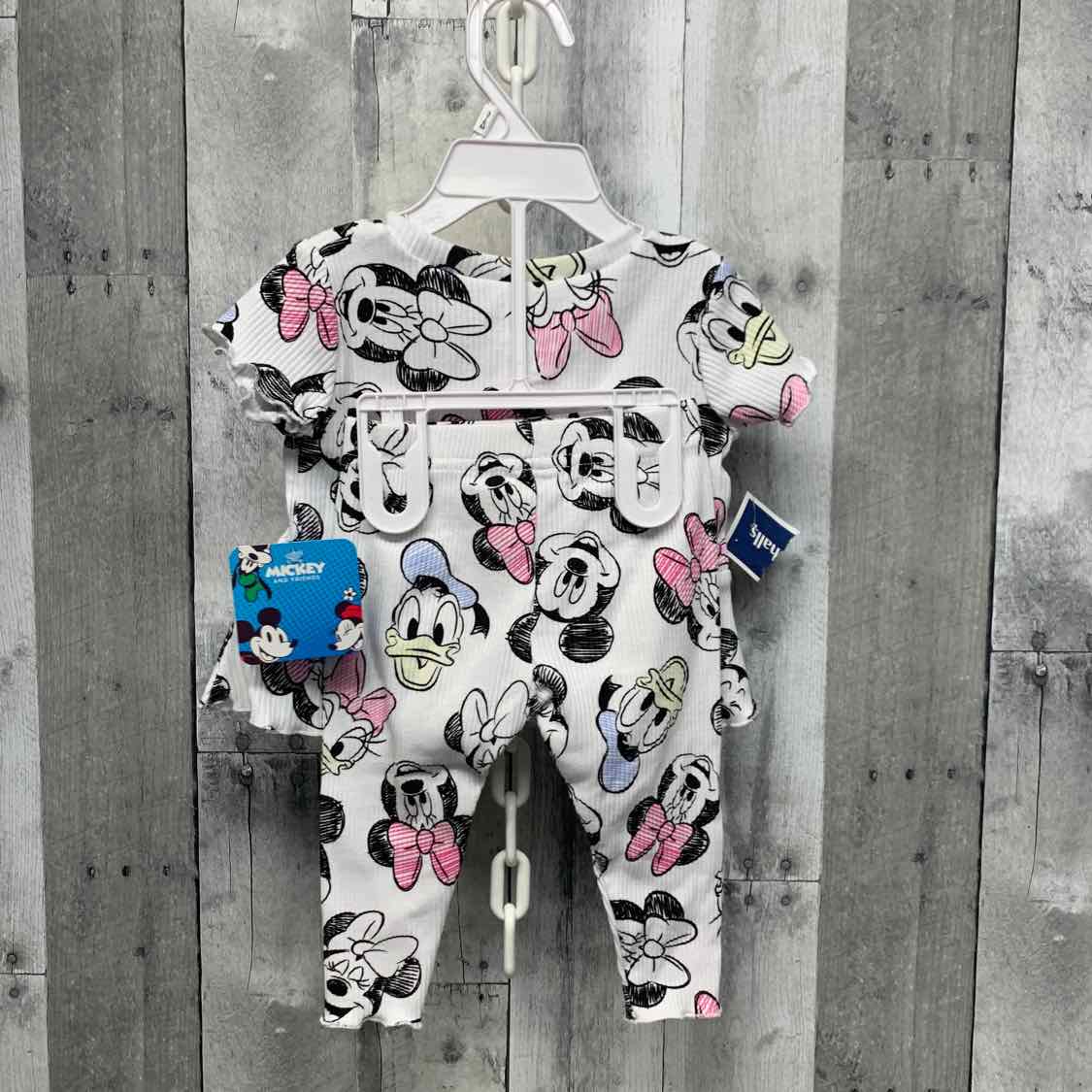 Size 3-6 Months White Print Disney Shirt/Pants