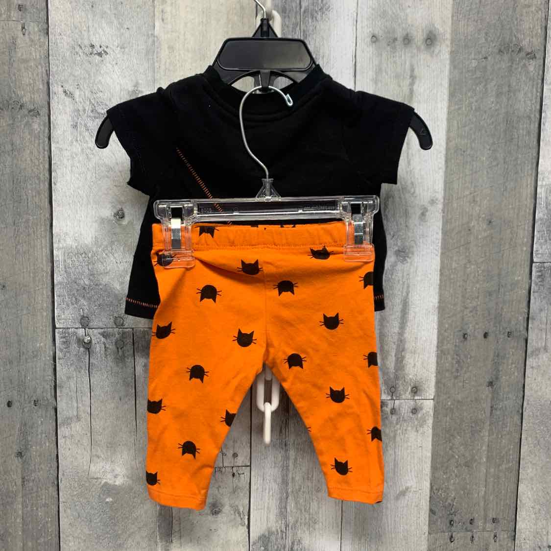 Size 0-3 Months Black/Orange Cat & Jack Shirt/Leggings