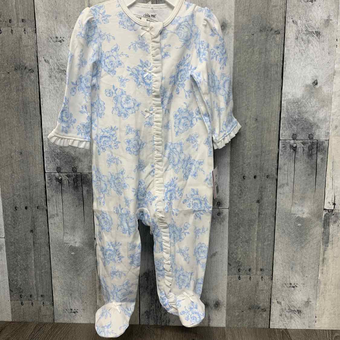 Size 9 Months White/Blue Little Me Footy PJs