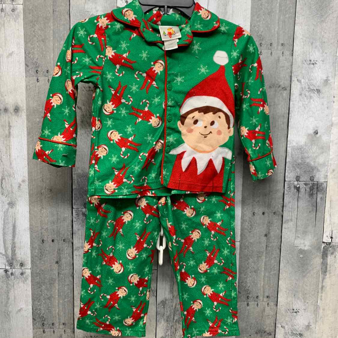 Size 4T Green Print Holiday Brands 2pc PJs