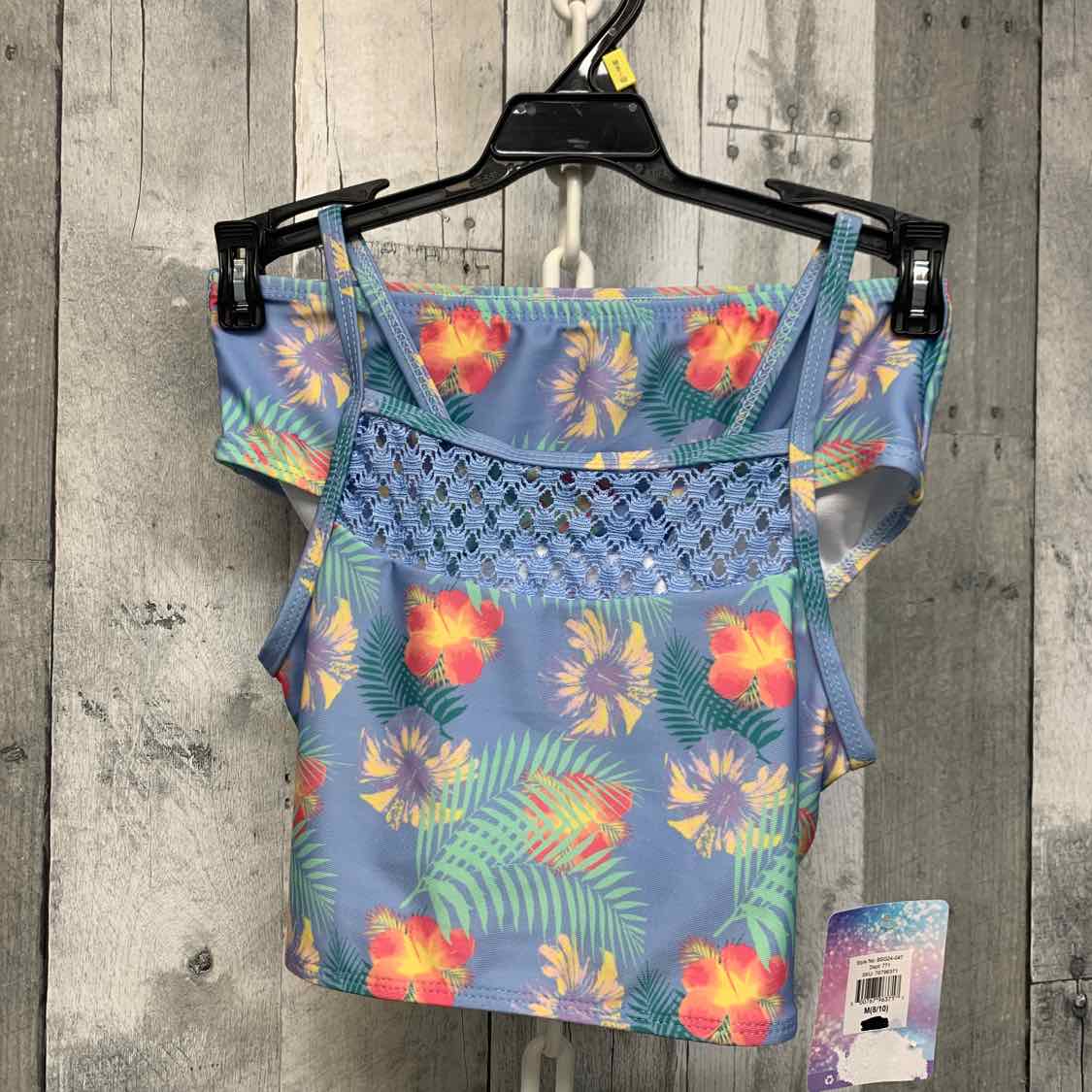 Size Medium Blue Floral Print B Brand Swim Suit - 2pc+ - OodlesCB