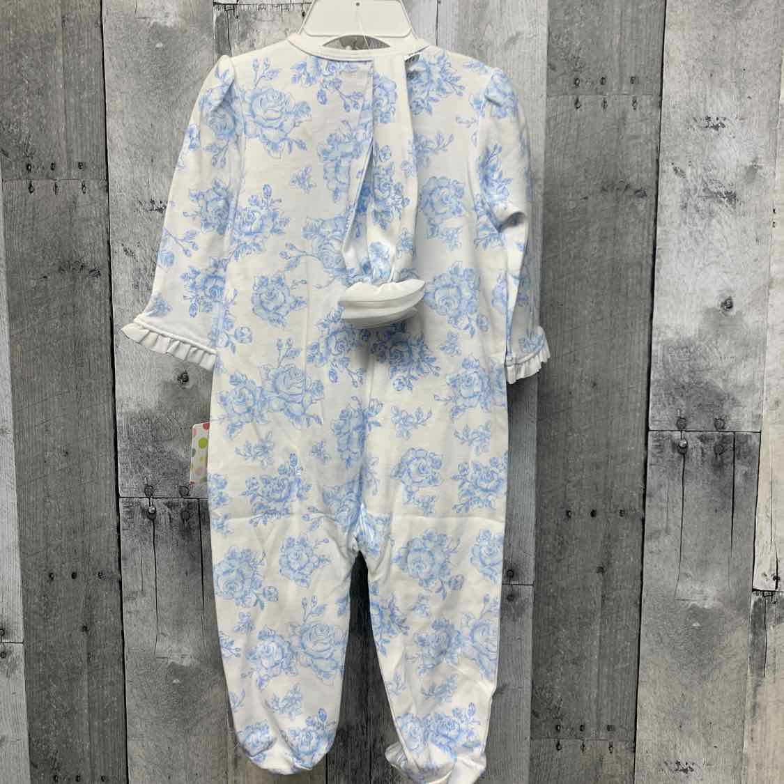 Size 9 Months White/Blue Little Me Footy PJs