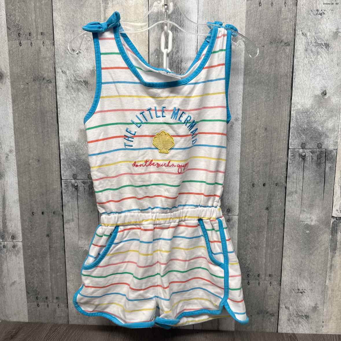 Size 7/8 White Striped Disney Romper