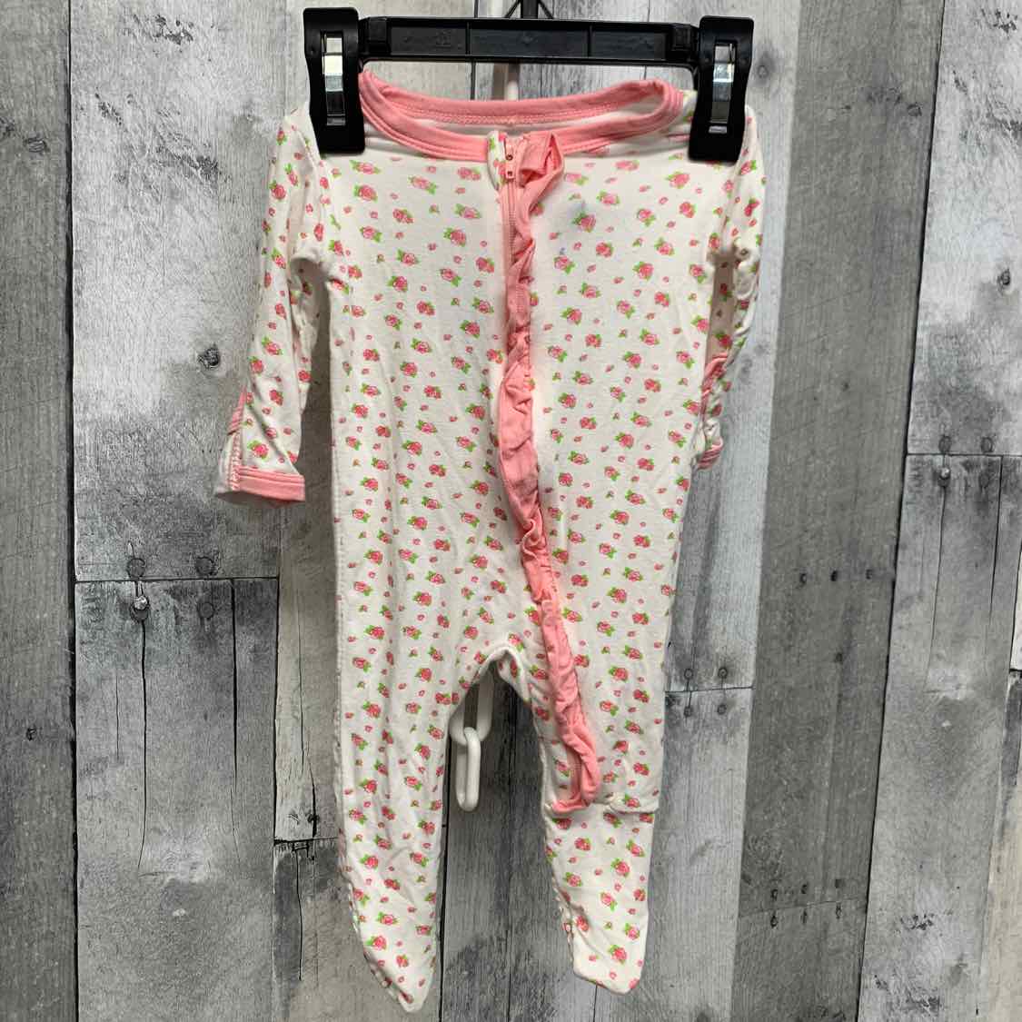 Size Newborn White/Pink Bamboo Footy PJs