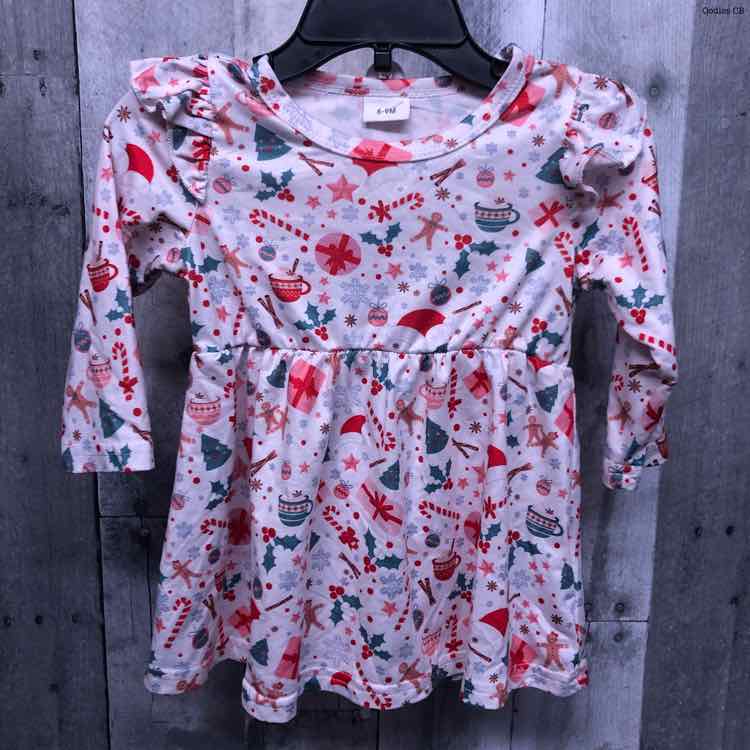 Size 6-9 Months White Print Mid Brand LS Dress
