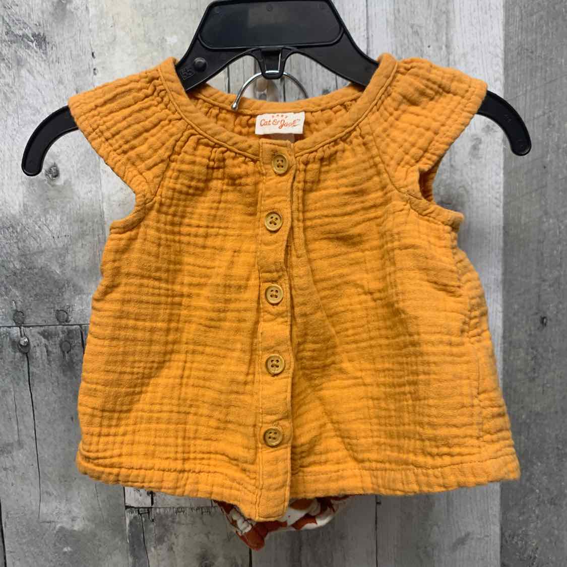 Size 6-9 Months Yellow/Brown Cat & Jack Shirt/Shorts