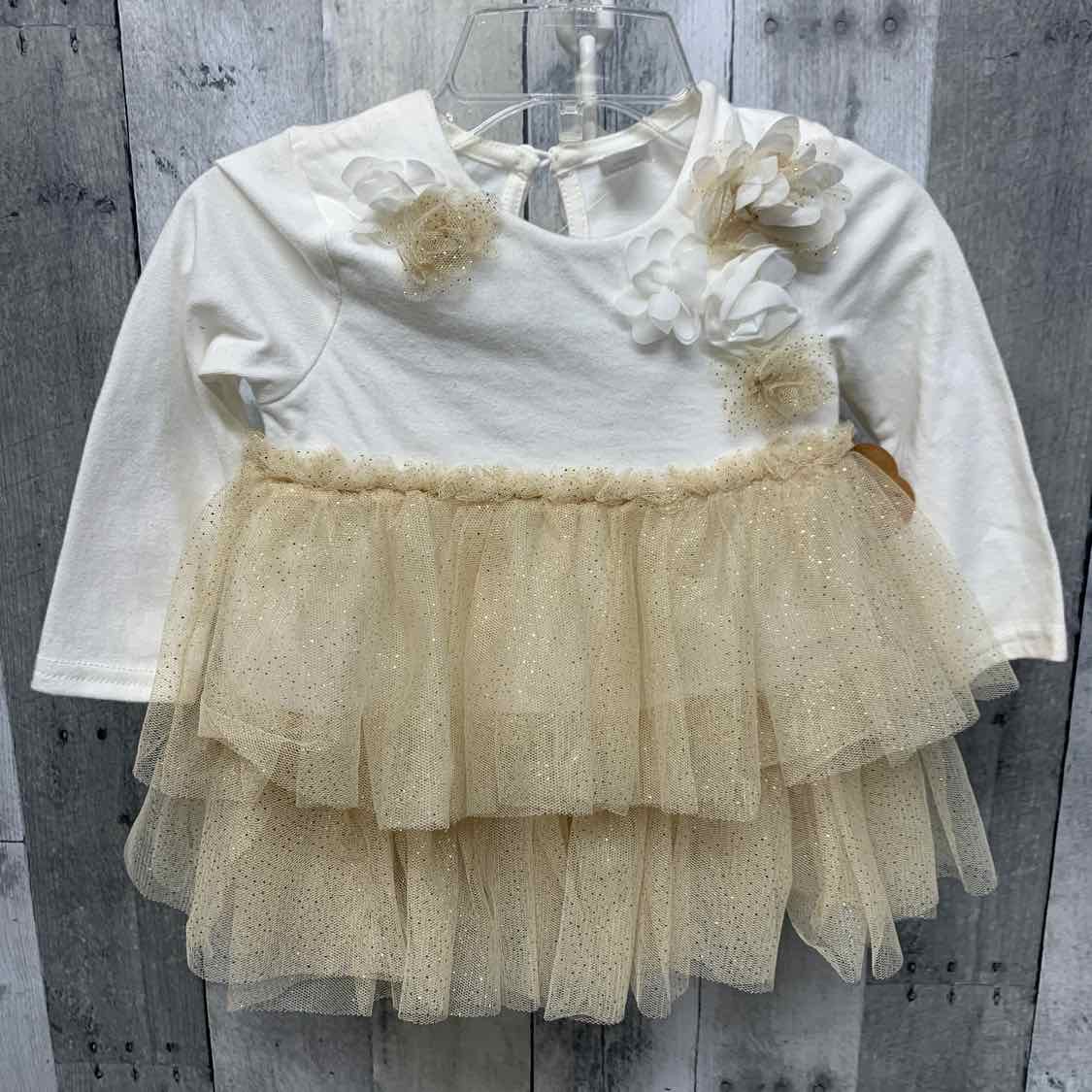 Size 12 Months White/Gold Baby Essentials LS Dress