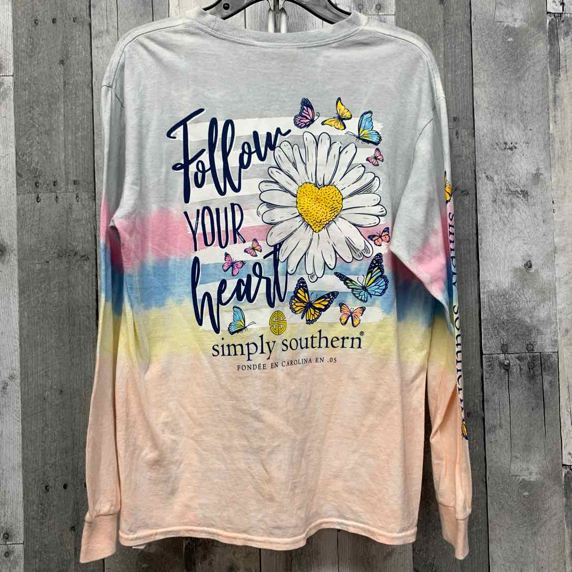 Size Large Blue/Pink Simply Southern Long Sleeve Shirt