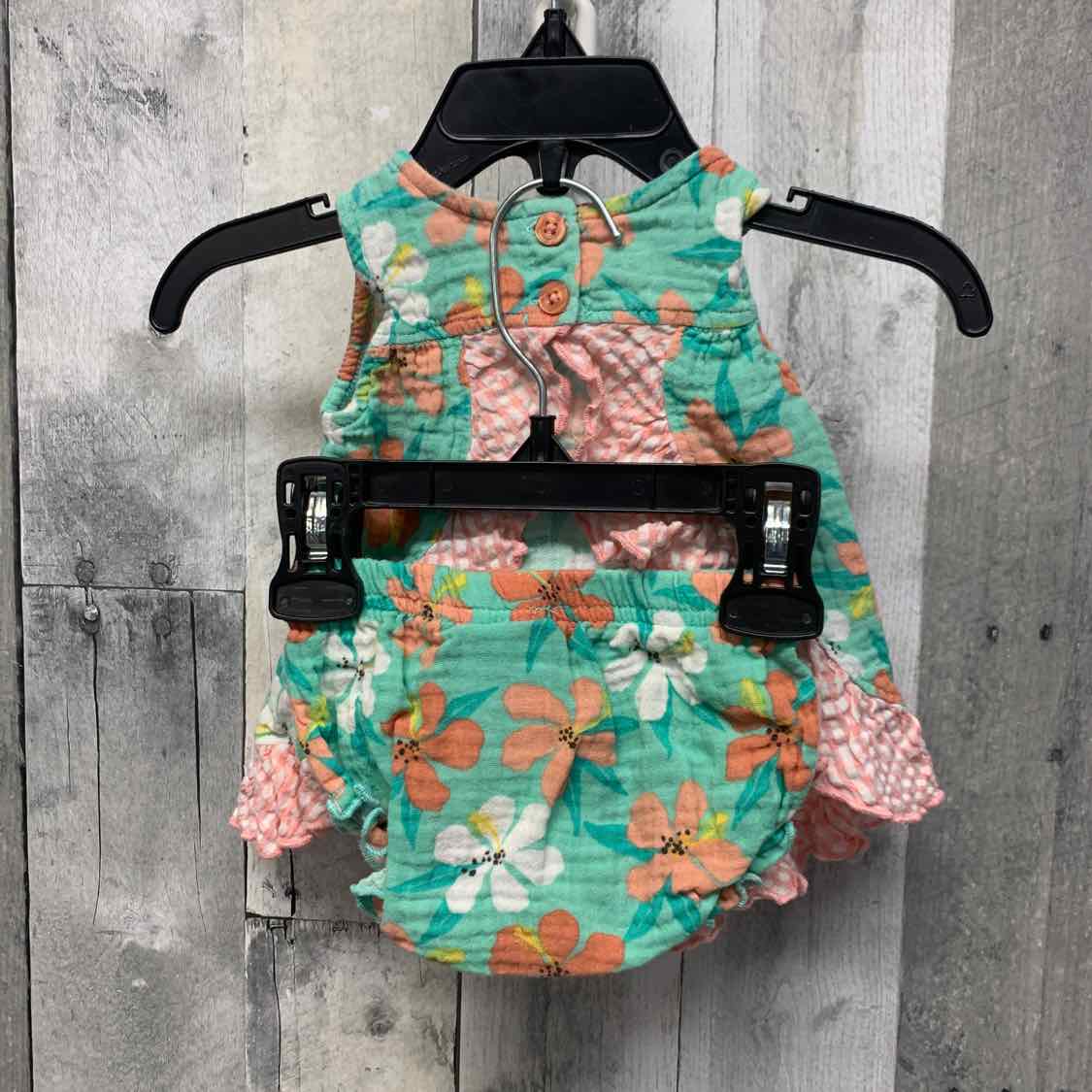 Size 9 Months Teal/Pink Baby Essentials Shirt/Shorts