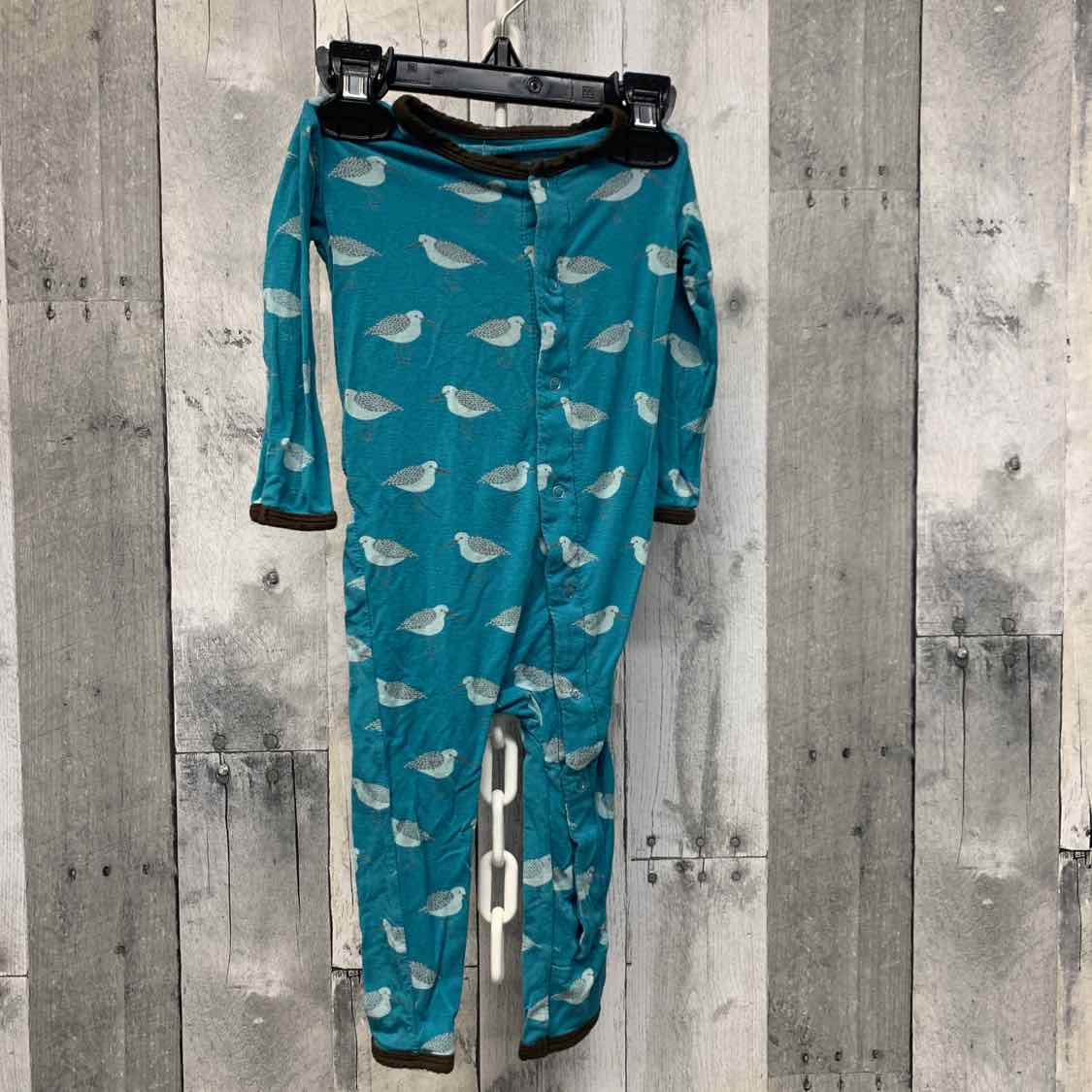Size 6-12 Months Teal Print Bamboo Romper - OodlesCB