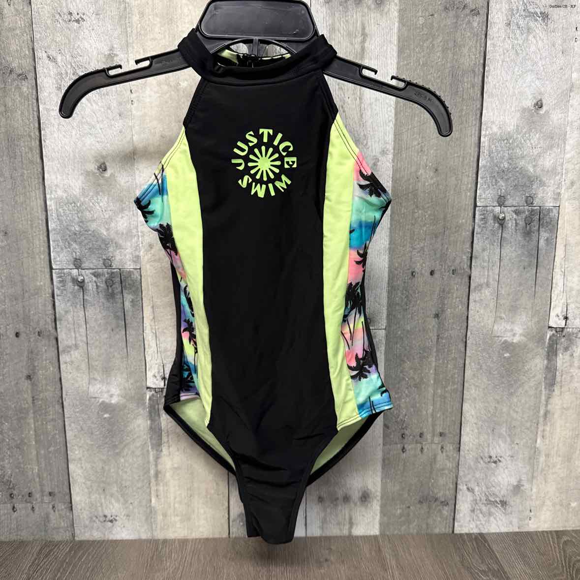 Size 7/8 Green/Black Justice Swim Suit - 1pc
