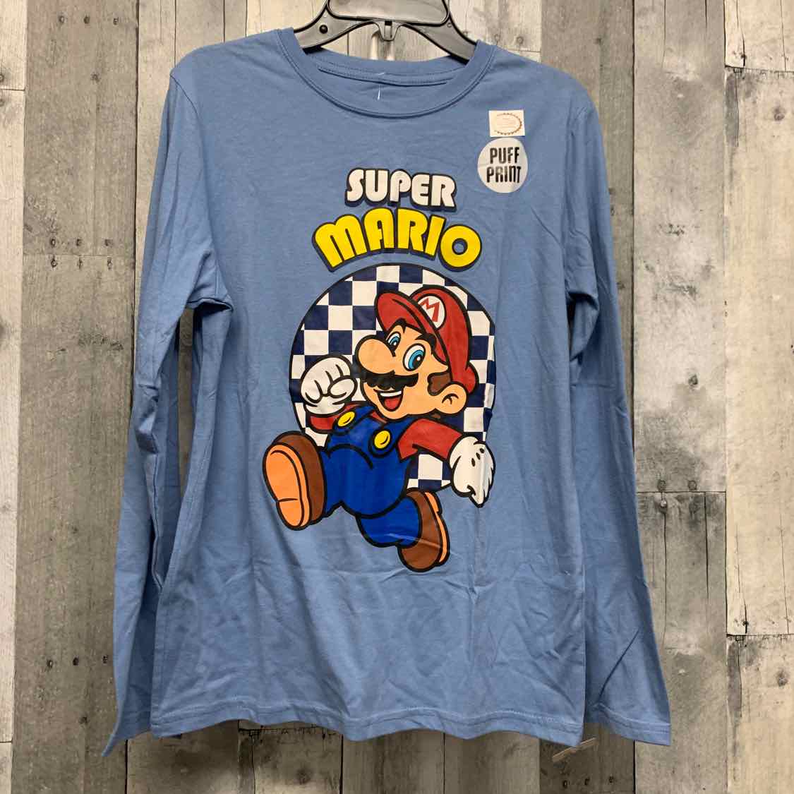 Size Large Blue Graphic Super Mario Long Sleeve Shirt