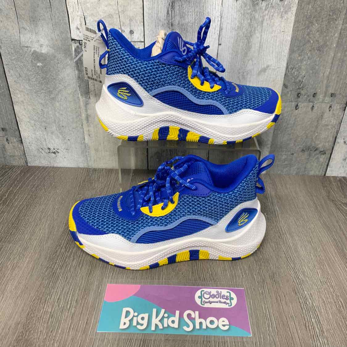 Size 4 Blue/Yellow Sport Brand Sneakers