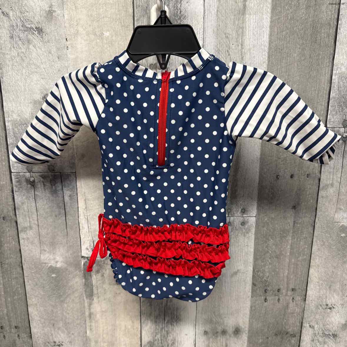 Size 3-6 Months Navy/White Ruffle Butts Swim Suit - 1pc