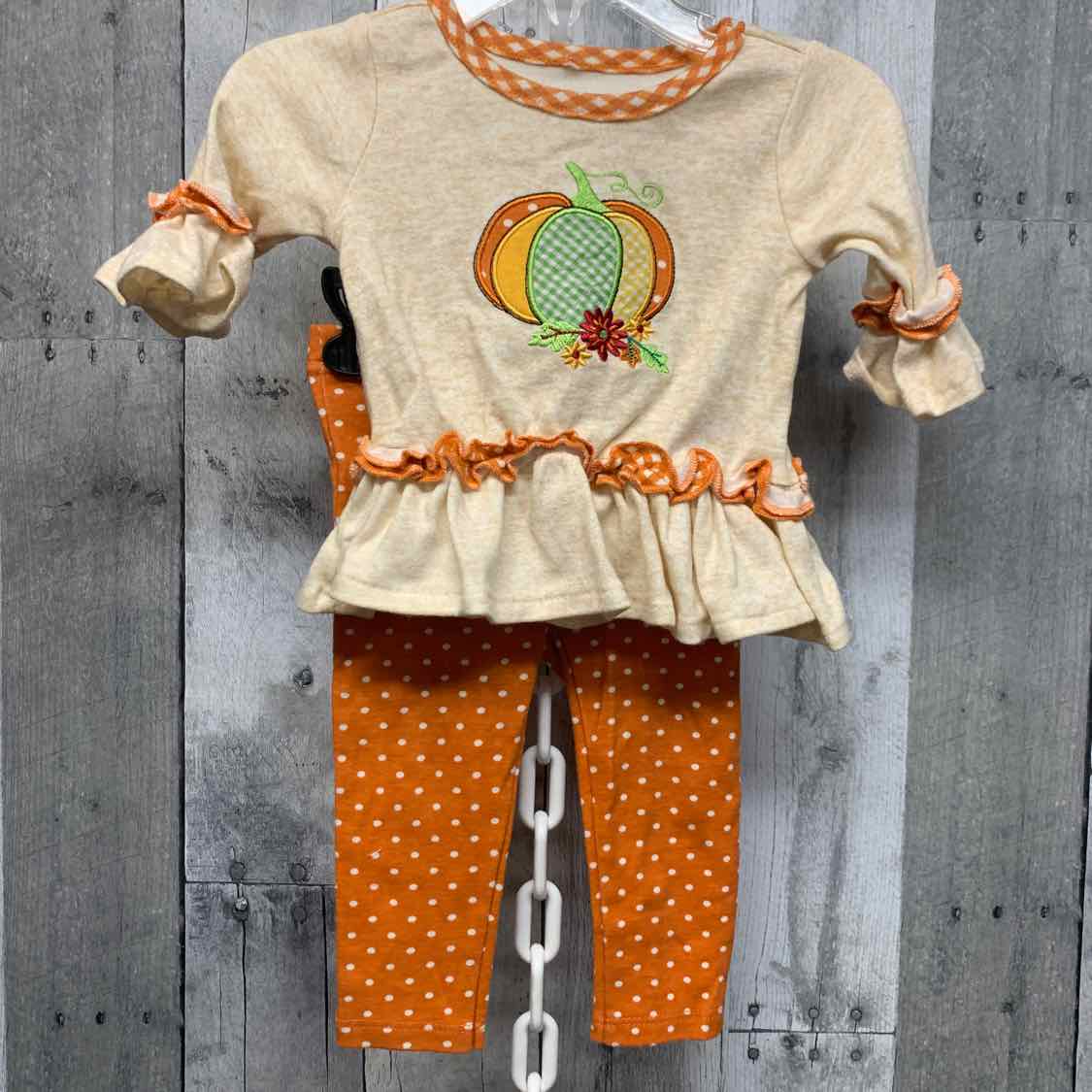 Size 9 Months Orange/Tan Baby Essentials 2pc Dress