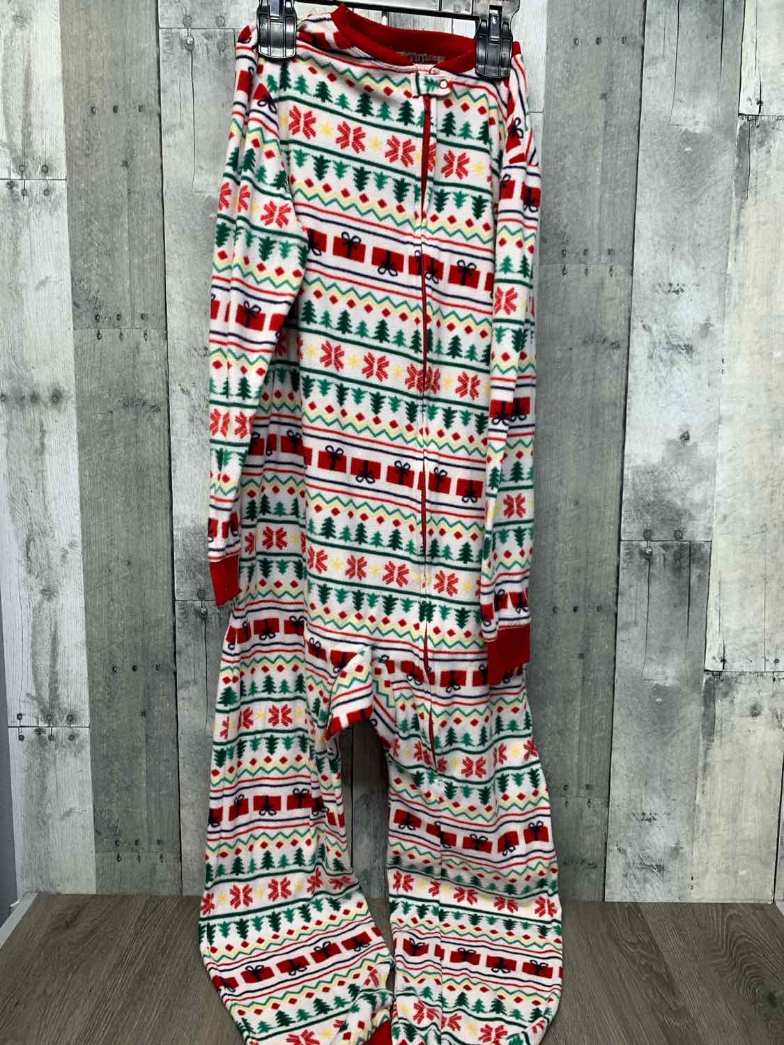 Size 10/12 White/Red Holiday Brands Footy PJs
