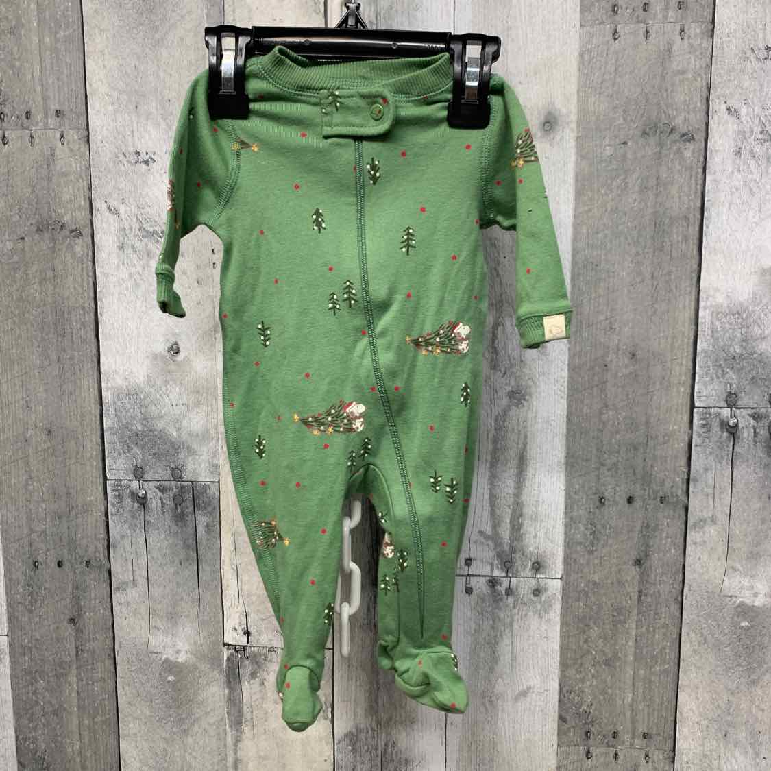 Size Newborn Green Print Peanuts Footy PJs