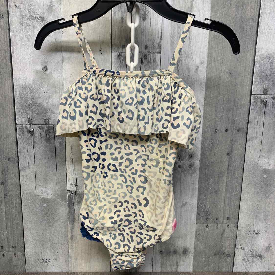 Size 6 Tan Animal Print Ruffle Butts Swim Suit - 1pc