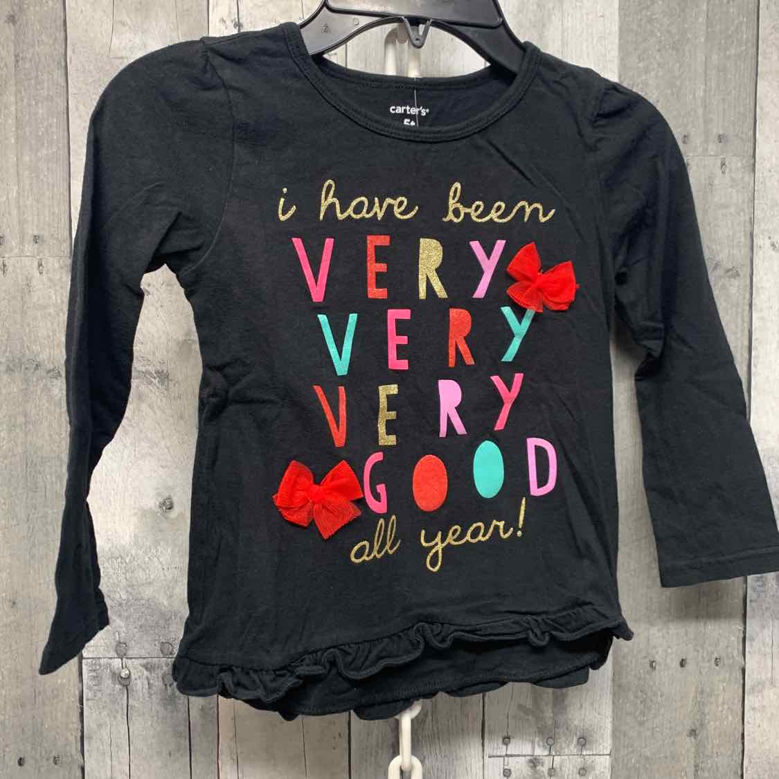 Size 5T Black Graphic Carter's Long Sleeve Shirt
