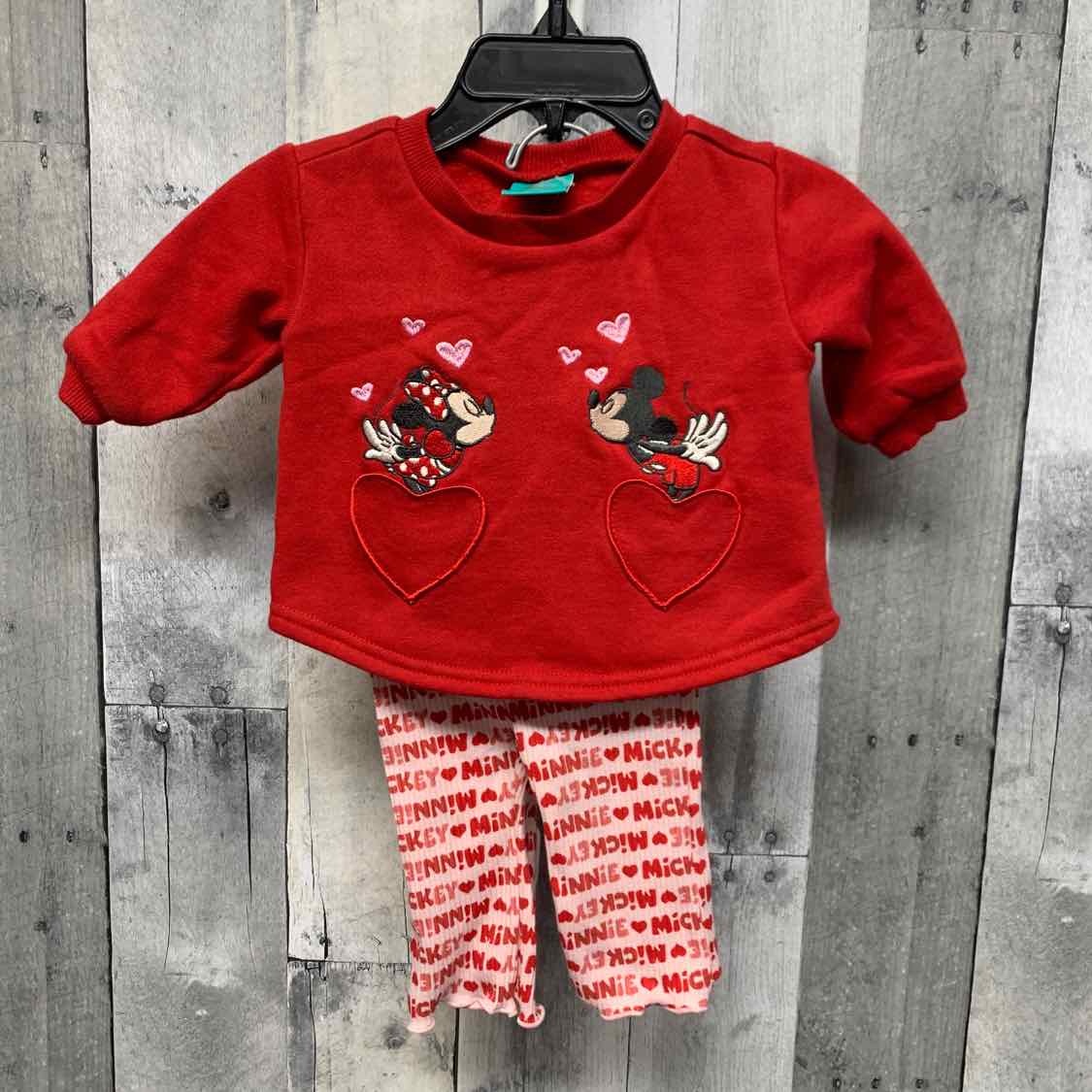 Size 0-3 Months Red Print Disney Shirt/Pants