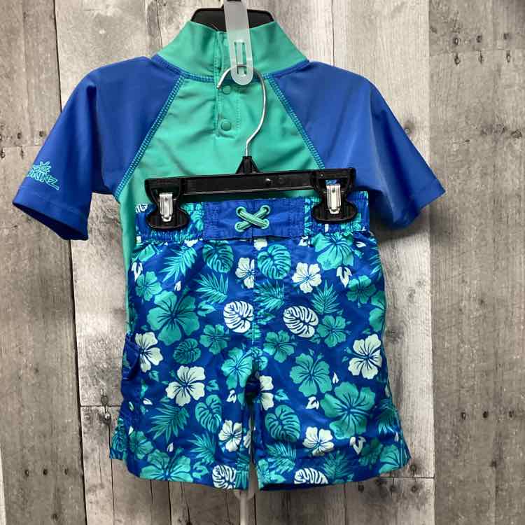 Size 2T Blue/Teal B Brand 2pc+ Swim Top/Trunks