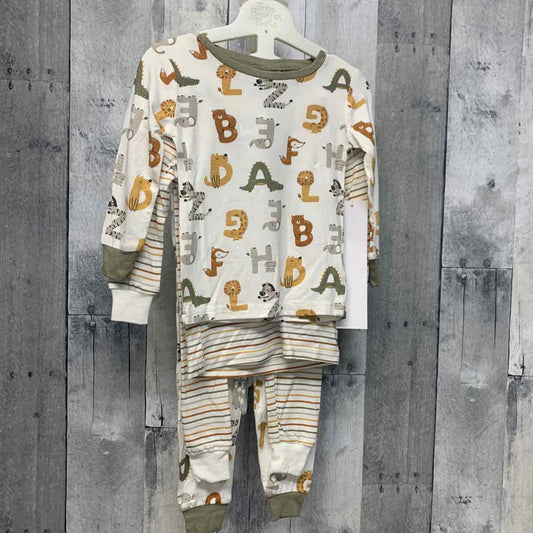 Size 12 Months White/Green Bamboo 2pc PJs