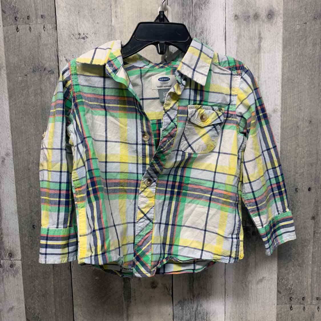 Size 2T Yellow/Green Old Navy LS Button Up