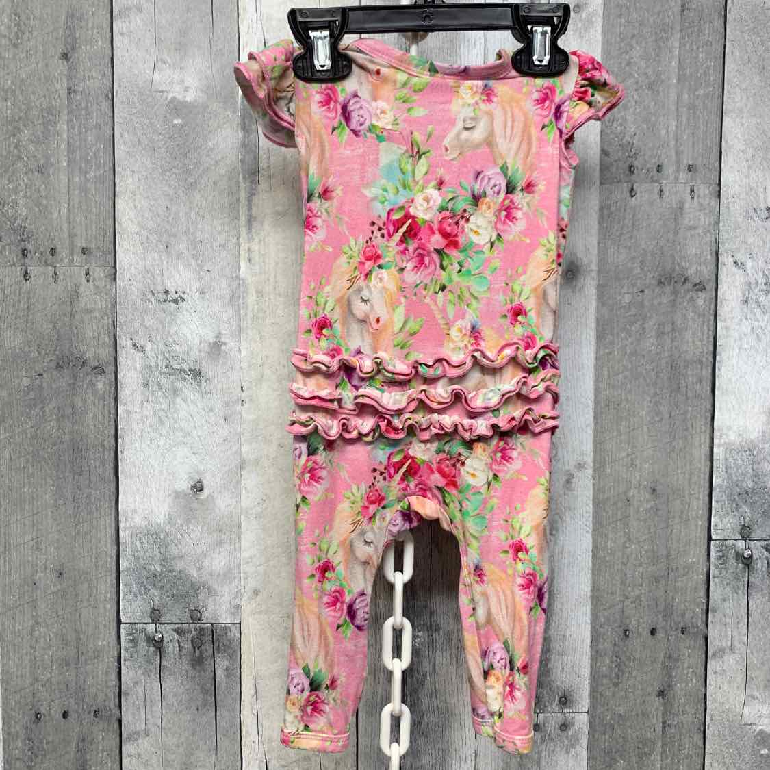 Size 3-6 Months Pink/Green Bamboo Romper - OodlesCB